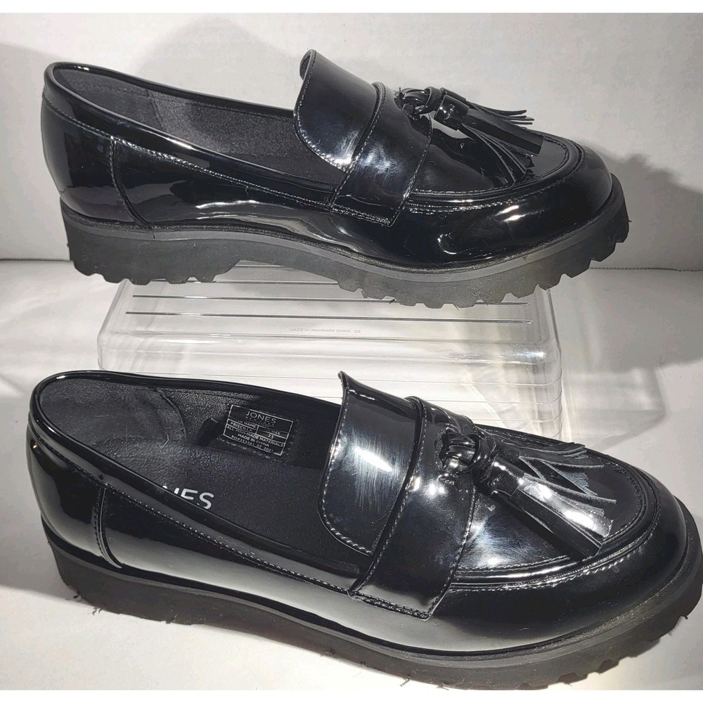 Jones New York Priscilla Black Patent Leather Chunky Loafers Women's 7.5 NWOB